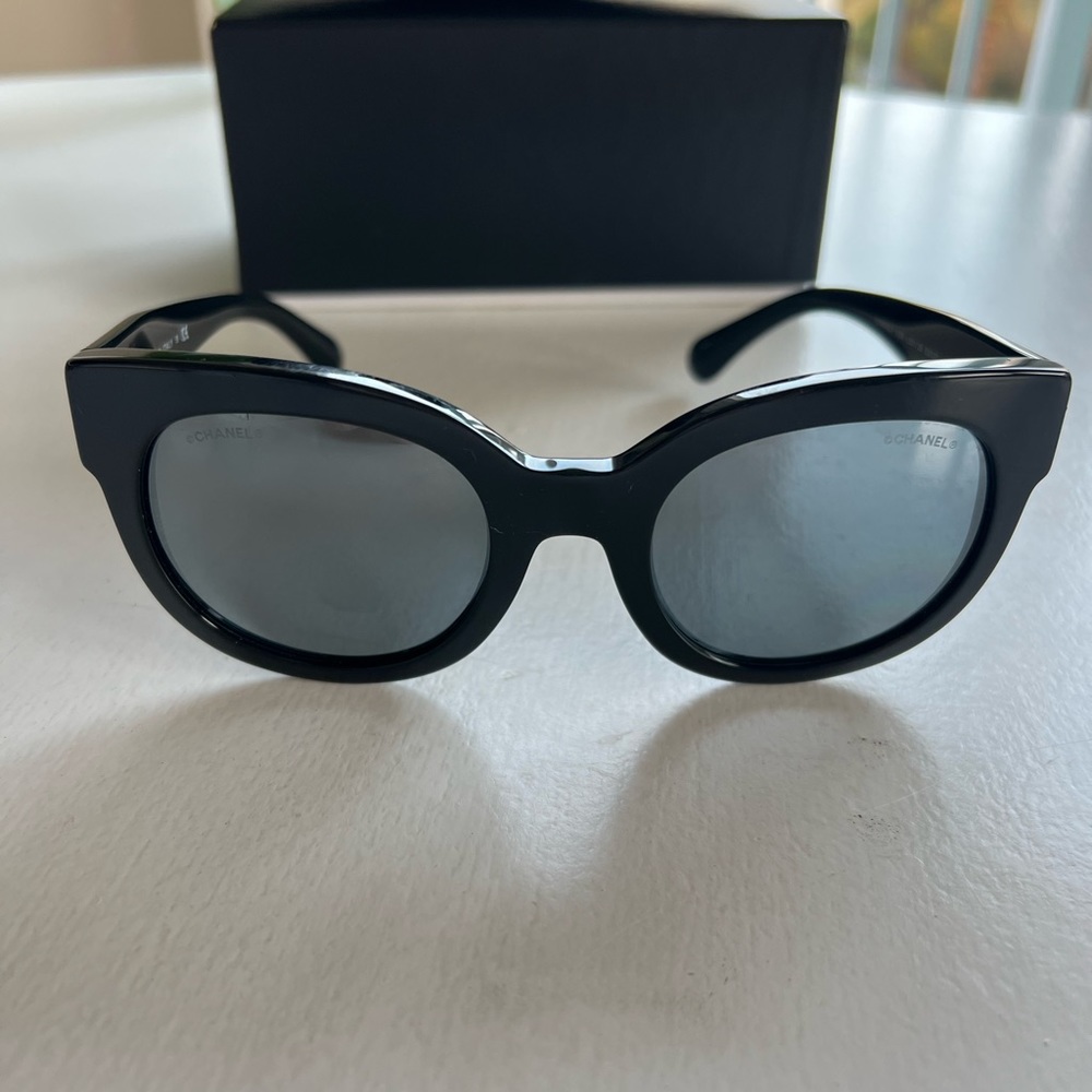 Chanel Black Butterfly CC Sunglasses with Mirrored Lense